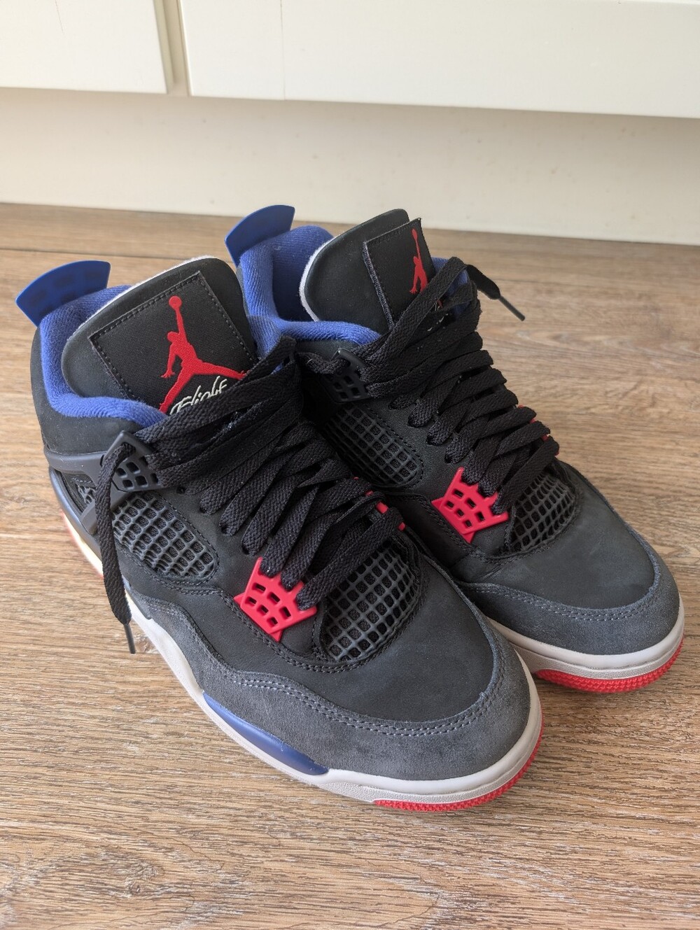 Nike Jordan Men’s Black Sneakers with Red & Blue Accents Rare Air